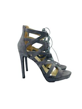 Bebo Shoes Womens Size 8 Gray Stiletto High Heels Booties Gladiator Strapy Lace